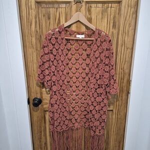 Rebellion Again Crochet Openwork Kimono - Rust Size XS